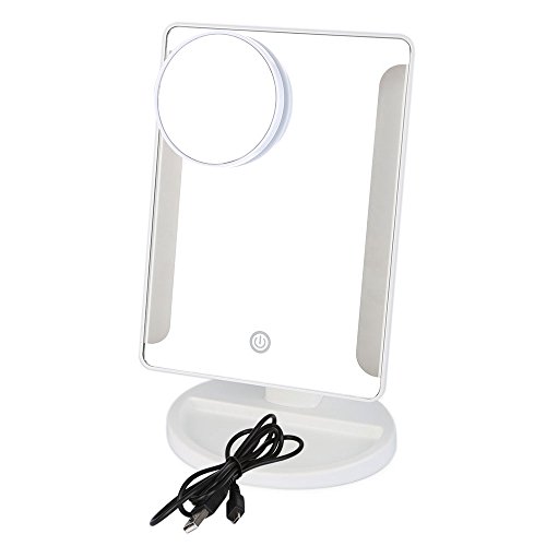 36 Dimmbare LED Makeup Spiegel, Touch Screen Kosmetikspiegel mit Abnehmbarem 10X Vergrößerungsfleck, Tragbarer Beleuchteter Eitelkeitsspiegel, USB und Batterien Geeignet Oben-Unten Schwenken Rasierspiegel für Reisen, Dressing, Rasieren (Weiß) - 7