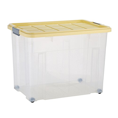 axentia Aufbewahrungsbox mit Rollen & Deckel – Stapelbox aus Kunststoff 80 Liter – Eurobox transparent – Aufbewahrungskisten stapelbar – Universalbox Ordnungssystem anthrazit-grau, blau oder gelb, 60 x 40 x 44,5 cm - 8