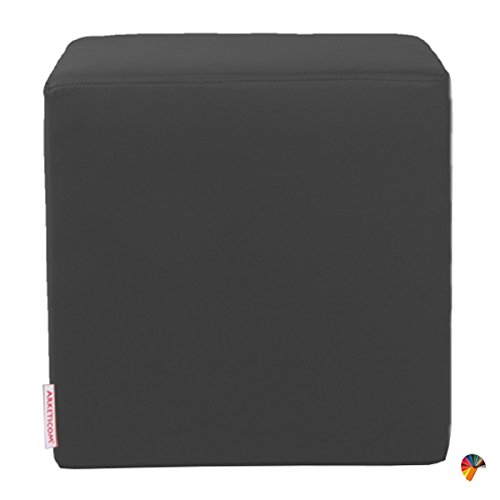 Arketicom Puff Puf Pouf Dado, Cubo Reposapies en Piel Sintetica Polipiel (Desenfundable con Cremallera) en Poliuretano Expandido de Alta Densidad Negro 35x35 cm