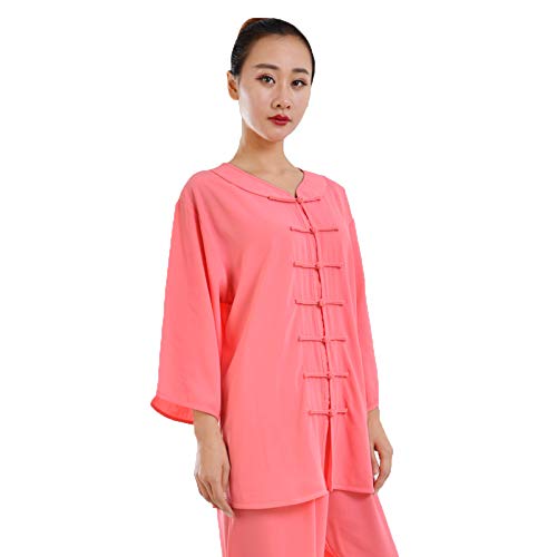 SAN Nutrition Mujeres Hombres Tai Chi Uniforme Tai Chi Kung Fu Algodón Poliéster Manga Larga Wing Chun Shaolin Kung Fu Traje Tai Chi Rendimiento Ropa,Pink1-XS