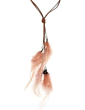 lureme böhmische Weinlese-Samt-String-Licht rosa Federn Anhänger Halskette (01003302)