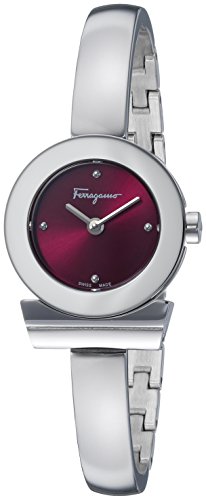 Salvatore Ferragamo Gancino Bracelet Damen Quarzuhr mit Burgund Dial und Edelstahl Armreif FQ5090016
