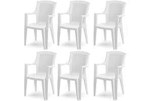 Tomaino - Chaises De Jardin En Plastique Effet Bois - Lot de 6 Chaises En Plastique Empilables Avec Accoudoirs - Chaise Jardin Pour Extérieur, Terrasse ou Bar - Blanc