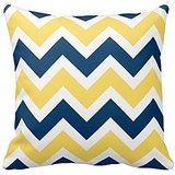 Navy Blue and Yellow Chevron Zigzag Pattern Square Decorative Throw Pillow Cover Cushion Case Two Sides(16 x 16 Inch)