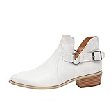  Vectry Chelsea Boots Damen Retro Ankle Stiefeletten Kurzschaft Leder Solid mit Absatz Kurze Winterstiefel Mädchen Freizeit Westernabsatz Schlupfstiefel Vintage Punkt Zehe Rom Stil Party Büro Boots