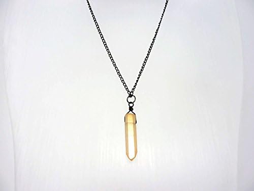 Champagne Aura Crystal Necklace, Aura Quartz, Gunmetal Chain - Choose Chain Length
