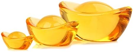 FengShuiYan Pack of 3 (2.4"/3.5"/4.7") Yellow Crytal Feng Shui Golden Ingot / Yuan Bao for Wealth Luck