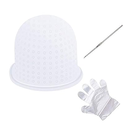 KATOOM Bonnet à Mèches en Silicone Bonnet Coloration Reutilisable Outils de coiffure Avec Crochet et 25 Paires Gant Jetable Pour Cheveux de Coloration