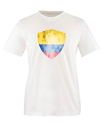 Comedy-Shirts Kolumbien Trikot – Wappen: Groß – Wunsch – Kinder T-Shirt – Weiss/Royalblau Gr. 98-104