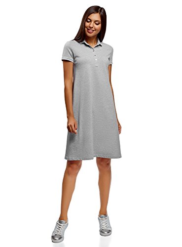 oodji Collection Femme Robe Polo en Tissu Piqué, Gris, FR 38 / S