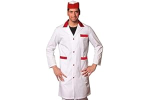 Petersabitidalavoro Camice da Lavoro Uomo, Bianco con Bordi Colorati, 100% Made in Italy,Macellaio,Alimentari