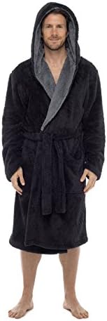 Men's Snuggle Fleece Robe, Super Soft Hooded Dressing Gown, M L XL, Gift for Him