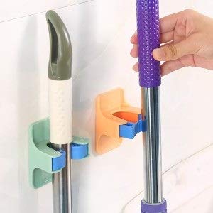 YUTIRITI 1 PC Wall Mounted Mop Broom Holder Self Adhesive Organizer Hook Bathroom Household Storage Tool - Random Color