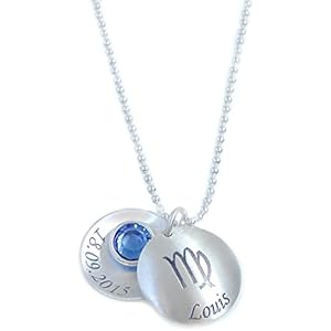Echt Silber Sternzeichen Anhänger und Kette inkl. Wunschgravur Namenskette Medaillon GONA24