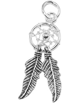 *925 Silber Kinder Damen Anhänger Feder Traumfänger Glücksbringer klein mit Kette*