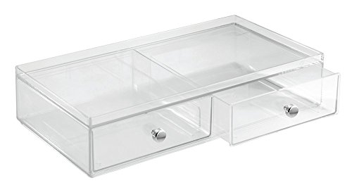 mDesign Schreibtisch-/Schubladen-Organizer für Schere, Stifte, Textmarker, Notizblock, Klebefilm – 2 Schubladen, Breit, Durchsichtig - 2