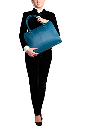 Su.B 15.6” 14” professionelle Design Damen Laptoptasche, echtes Leder – Made in Italy (Teal Blau) - 2