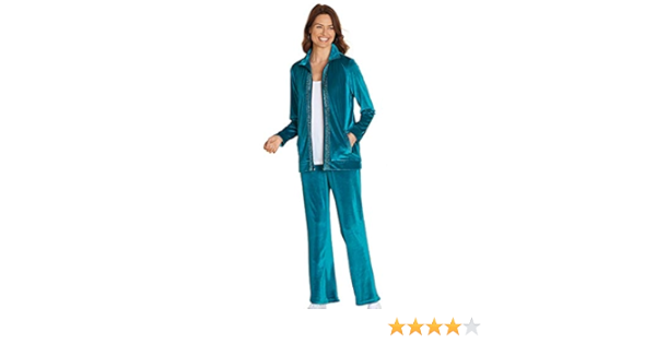 AmeriMark Womens Velour Pantset with Rhinstone Zip Jacket and Lounge Pants