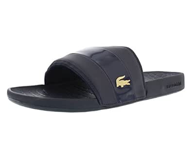 black and gold lacoste slides