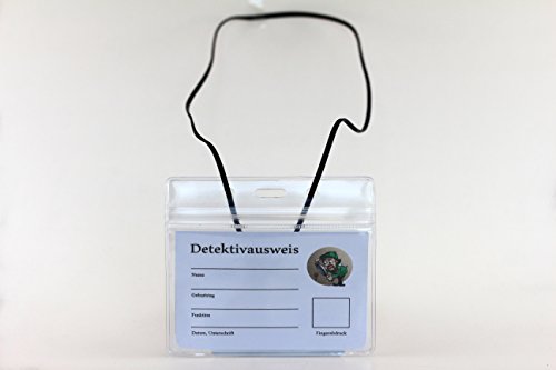 6 x Detektivausweis für Kindergeburtstag mit Clip, Hülle und Umhängeband - 3
