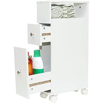 Wonderhome Weiß badezimmerschrank mit 2 Schublade，nischenregal 15 cm