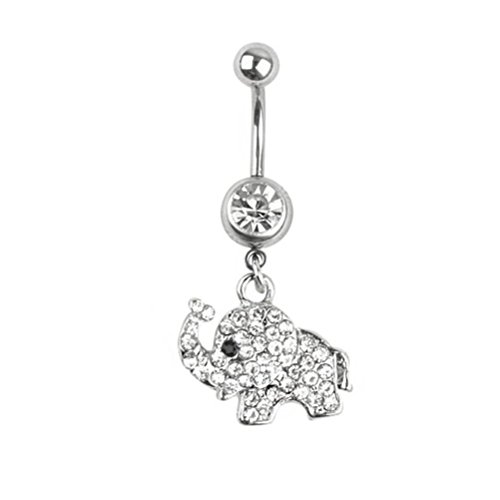 Tinksky Elephant Style Women Belly Navel Ring Dangle Bar Stud (White)