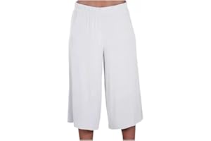 R&N FASHIONS Women's Plus Size 3/4 Cropped Culottes with Elastic Waist, Stretchy Viscose Palazzo Shorts, Mid Rise Lightweight Casual Summer Trousers for Ladies