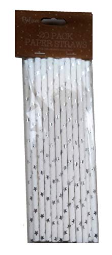 20 pajitas de papel para fiestas, Navidad, estrellas plateadas