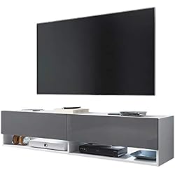 Selsey Wander - Meuble TV Suspendu/Banc TV avec LED (140 cm) (Blanc Mat/Gris Brillant)