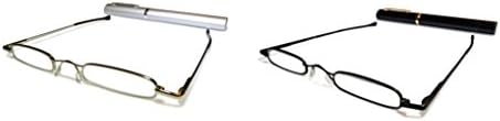Metal Black / Silver 2-pack Reading Glasses +2.0, ultra slim and lightweight, CE certified / EN ISO 12870, comes with free matching oval aluminium tube with clip
