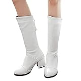 TianWlio Stiefel Frauen Herbst Winter Schuhe Stiefeletten Boots Warme Hohe Stiefel Art und Weise Beiläufiger Hinterer Reißverschluss Beschuht Baumwollstiefel der Damen Weiß 40