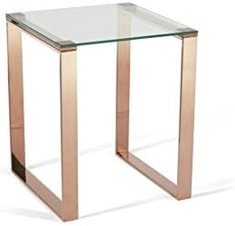 Lamp, Side Or End Table Rose Gold Finish Metal &amp; Glass Top, Modern Design Jayda