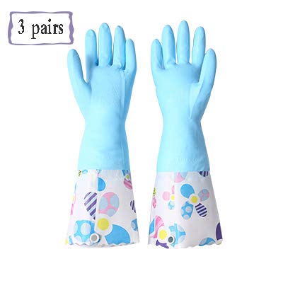Preisvergleich Produktbild Haushaltsreinigung Reinigungshandschuhe eingebaute Wildleder-Gummihandschuhe für Zuhause Küche Wäsche Geschirrbürste Schüssel Wasserdichte und haltbare Gummihandschuhe (3 Paare),Blue