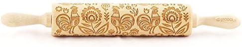STODOLA Folk Pattern with Rooster - Engraved rolling pin for Embossed cookies 16.9-inch by STODOLA