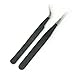 2 Pcs Nail Art Rhinestones Eyelashes Extension Straight & Curved Tips Tweezers Tool Set Make Up Tool Black