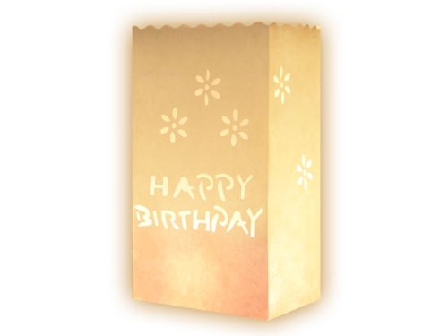 Lichttüten Happy Birthday weiss aus Pergamentpapier 10 Stk.