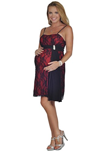 Floral Black Lace Overlay Spaghetti Strap Knee High Maternity Evening Dress