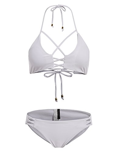 Ekouaer Frauen Freisteller Neutraler Hintergrund Vintage Style Pin Up Zwei Stück Badeanzug Bikini Set - 4