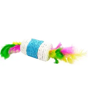 Emily Pets Cats Interactive Throw Toy Turkey Hair Color Badminton Jute Tough Toy for Cat (Orange) (Blue)