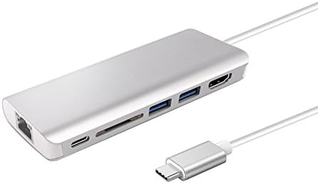 USB C Hub Adapter with Type C Fast Charging Port, USB C to 4K HDMI, Gigabit Ethernet, SD Card Reader, 2 USB 3.0 Ports for Macbook Pro 2017/ 2016, Google Chromebook Pixel, Galaxy S8, Dell XPS and more