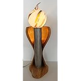Stehlampe mit indirekter Beleuchtung, Glaskugellampe, Holz, massiv, Edelstahl, Glas