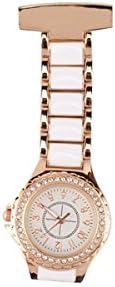 MODIWEN Rhinestone Fob Watch Luxury Sparkling Bracelet Clipping Quartz Nurse Watch (Rose Gold)