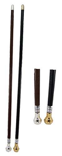 24-Black-Leather-Bound-Show-Cane-Silver-Coloured-Metal-Ball-End-and-Tip-Made-In-England-Fibreglass-Centre