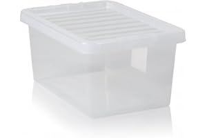 CHECKMART PACK OF 2 Large Storage Box with Lid Strong Plastic Stackable Nestable Container Home Office Clear (7 Litre)