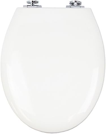 TOPSEAT Molded Wood Toilet Seat with Easy Take-off Soft Close Chrome Hinges, White