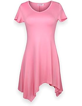 ReliBeauty Damen Kurzarm Asymmetrisch Hem Tunika Tops