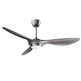Ventilateur de plafond H&Fun de 52 po avec kit d'éclairage à DEL Télécommande pour lames modernes Moteur réversible sans bruit, 6 vitesses, sélecteur de température à 3 couleurs(argent）