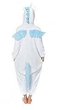 LATH.PIN Jumpsuit Tier Karton Fasching Faschingkostüm Halloween Kostüm Sleepsuit Cosplay Fleece-Overall Pyjama Schlafanzug Erwachsene Unisex Lounge Nachtwäsche S/M/L/XL (XL, blau Einhorn) - 