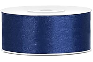 JAOW Ruban Satin Polyester Noeud et Emballage Cadeau 6/12/25/38/50/100mm x 25m (Taille 25mm x 25m - Couleur Bleu marine)