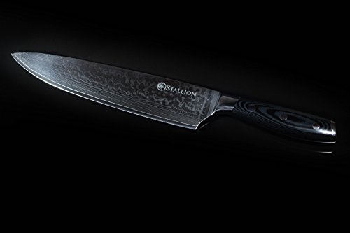 Stallion Damastmesser – Großes Chefmesser, 22cm Klinge aus Damaststahl in edler Geschenkbox – das ideale Geschenk für alle Freunde schöner Messer - 5